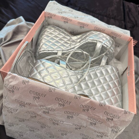 LADY GODIVA SILVER NIGHTSHADE PLATFORM LONG LACE-UP SANDALS NEW IN BOX (NWT) - Picture 12 of 14